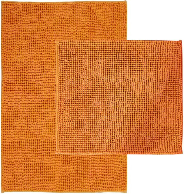 NYVI Badematten Set Chenille 2-teilig in Orange, rutschfest und saugfähig, B/T/H: 45 x 50 cm und 50 x 80 cm - Bild 1