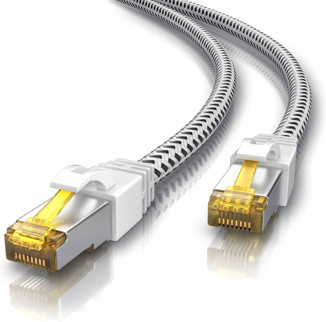 Primewire CAT 7 Patchkabel mit Baumwollummantelung in Weiß, 30 m, S/FTP PIMF Schirmung, Gigabit Ethernet LAN Kabel für 10 Gbit/s - Bild 1