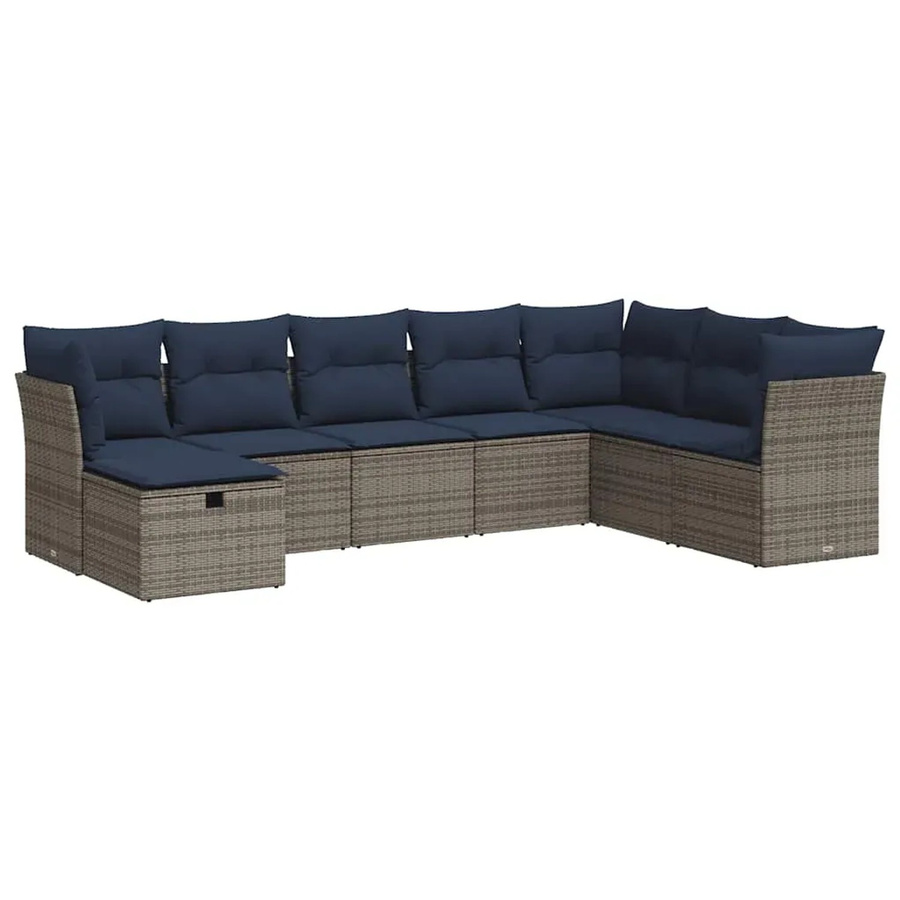vidaXL 8-tlg. Garten-Sofagarnitur in L-Form aus grauem Poly-Rattan mit Sitzkissen und Stauraum - Bild 2
