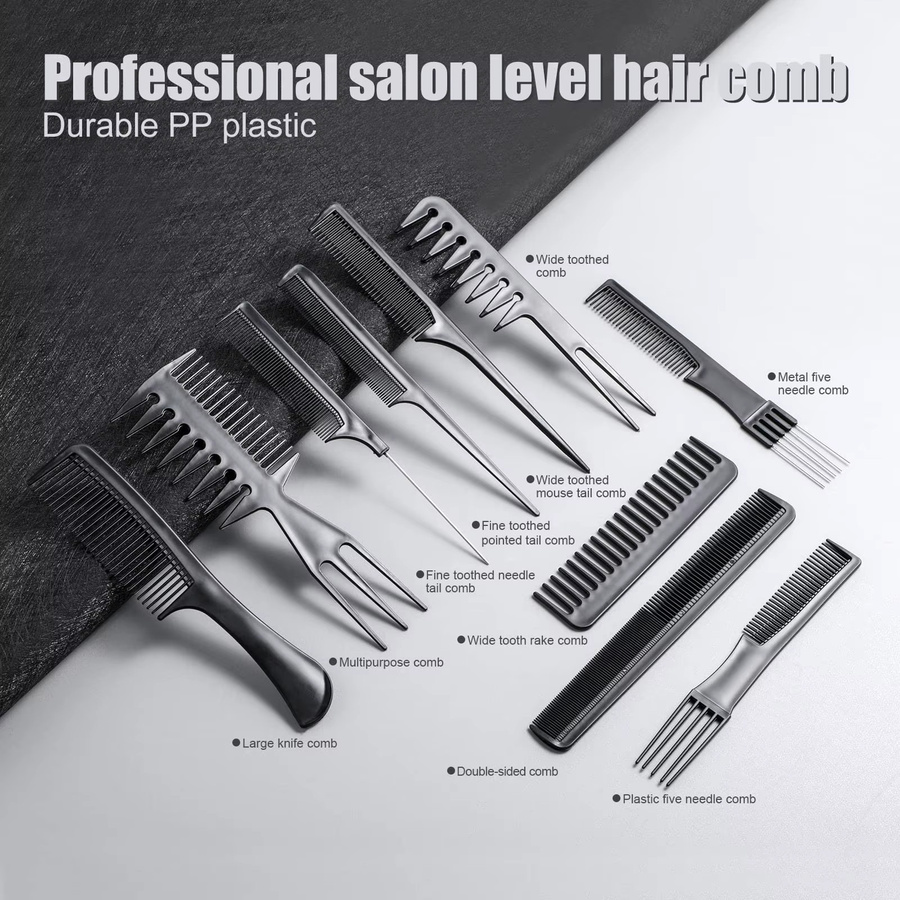 WANGDA PROFESSIONAL Friseur Kamm Set, 10 Stück, Schwarz, Unisex - Bild 2