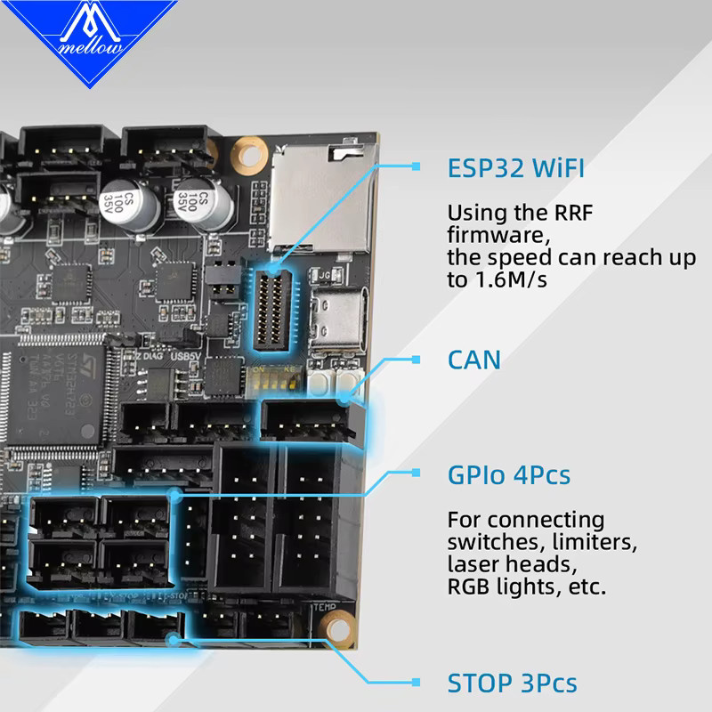 Top Mellow FLY E3 PRO H723 Ultra Control Board mit 5 Achsen und 550 MHz für Klipper und RRF 3D-Drucker inklusive TMC2209 Treiber - Bild 4