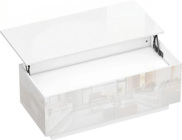 HOMCOM Couchtisch modern in Hochglanzweiß mit höhenverstellbarer Lift-up-Funktion, B/T/H: 102 x 48 x 40-54,5 cm - Bild 1