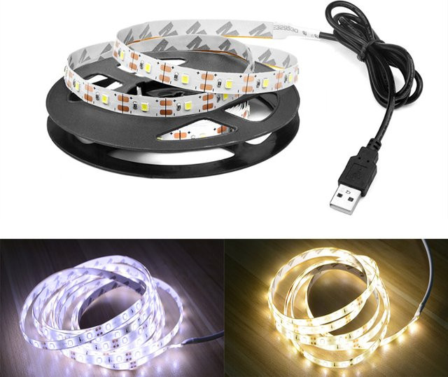 Guillermo USB-LED-Streifenlicht SMD 2835 als flexibles Beleuchtungsband für TV-Hintergrund und Heimdekoration in Weiß/Warmweiß - Bild 1