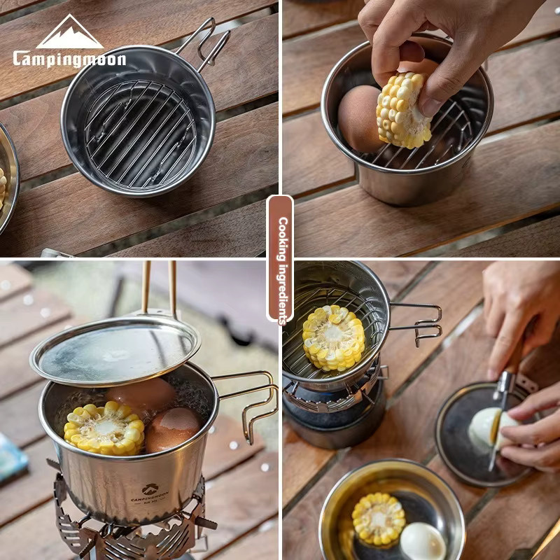 CAMPINGMOON W9 Outdoor Camping Picknick-Dampfgarer-Ständer aus Edelstahl in Silber, geeignet für Schneeschalen - Bild 4