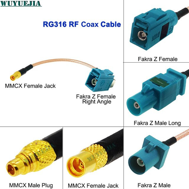 WUYUEJIA RG316 Koaxialkabel Adapter mit MMCX Buchse auf Fakra Z Stecker für GPS und Auto Navigation in Blau, Länge: 0,1-15 m - Bild 1