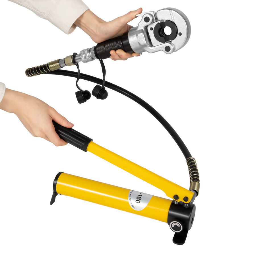 Bymaocar Hydraulikpumpen-Crimpzange Set in Gelb mit 6 Zähnen und 9 Matrizen für Edelstahlrohr, Kupferrohr, PEX und PB, Pressbereich V12–28 mm und TH16–32 mm - Bild 2