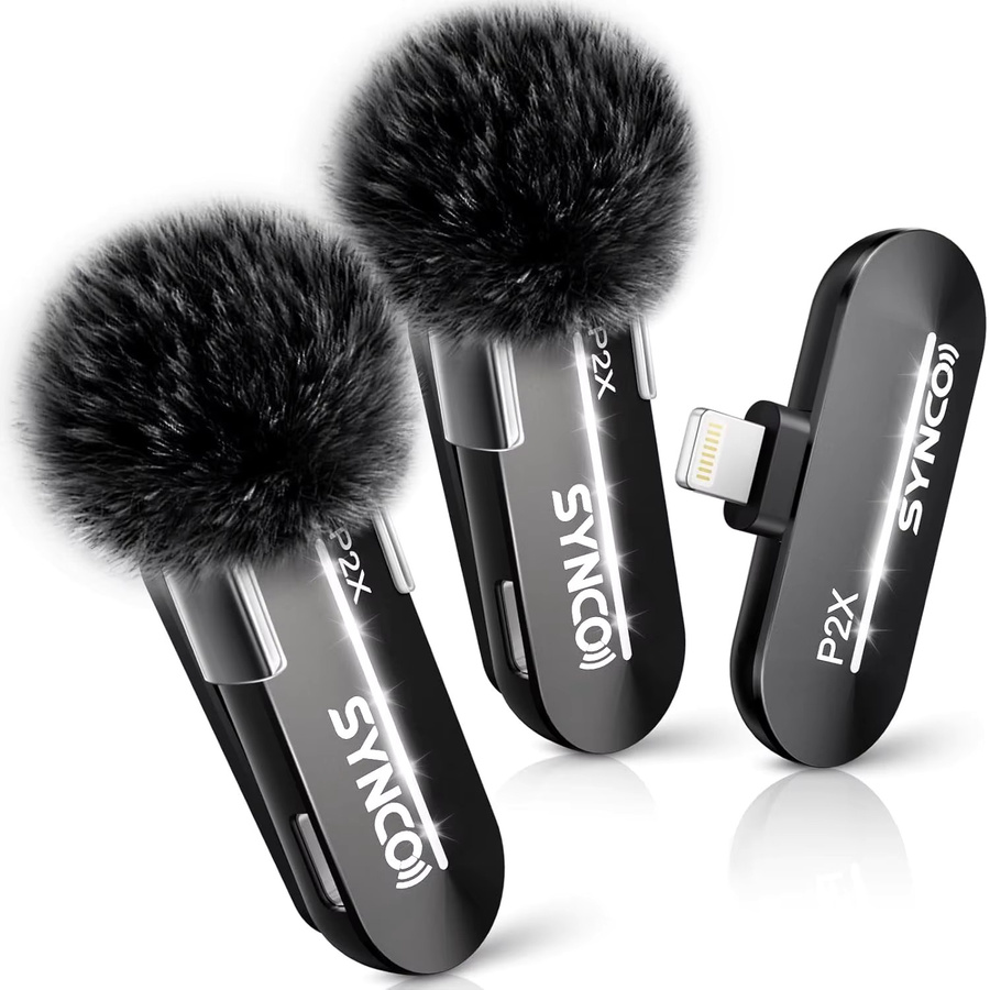 SYNCO Wireless Lavalier Ansteckmikrofon für iPhone, iPad und Android mit USB-C und Lightning Anschluss, Schwarz - Bild 1