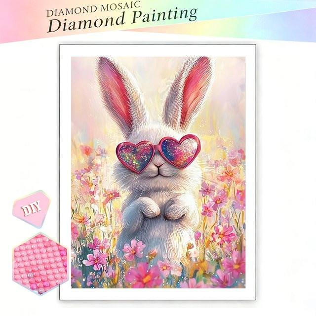 EverShine DIY 5D Diamantmalerei Kaninchen mit Blumen als rundes Mosaik Set in Multicolour - Bild 1