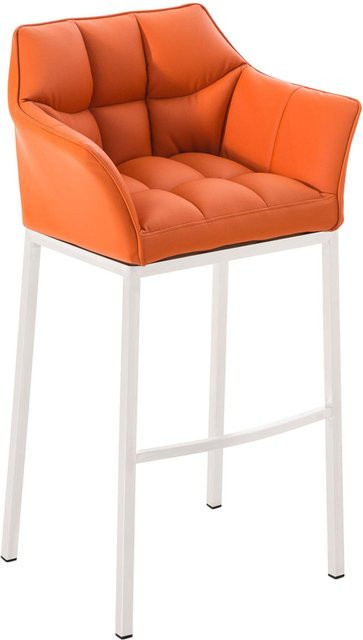 TPFLiving Barhocker Damaskus mit 4-Fuß Gestell in Weiß und Orange aus Kunstleder - Bild 1