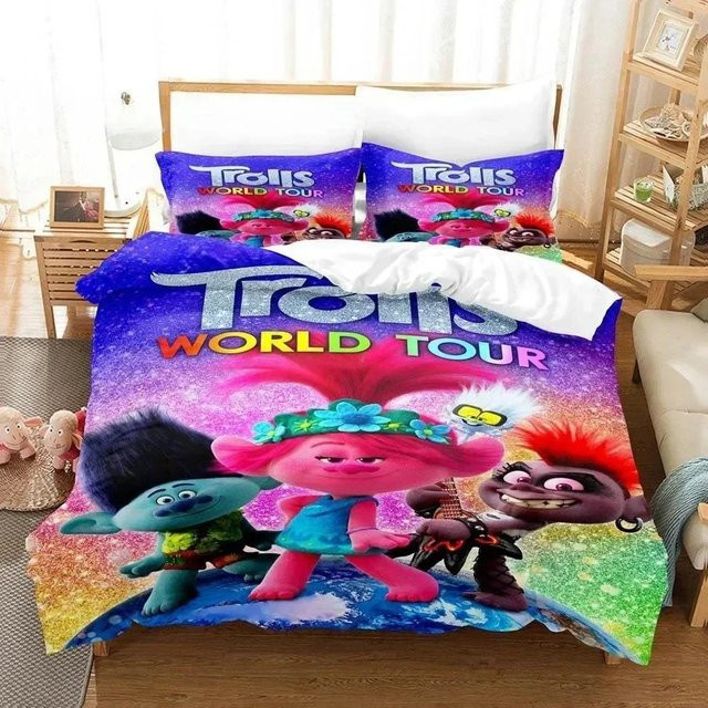 Bettwäsche-Set Trolls mit Bettdeckenbezug und Kissenbezügen aus Mikrofaser, Mehrfarbig, Breite: 133 cm, Höhe: 70 cm - Bild 1