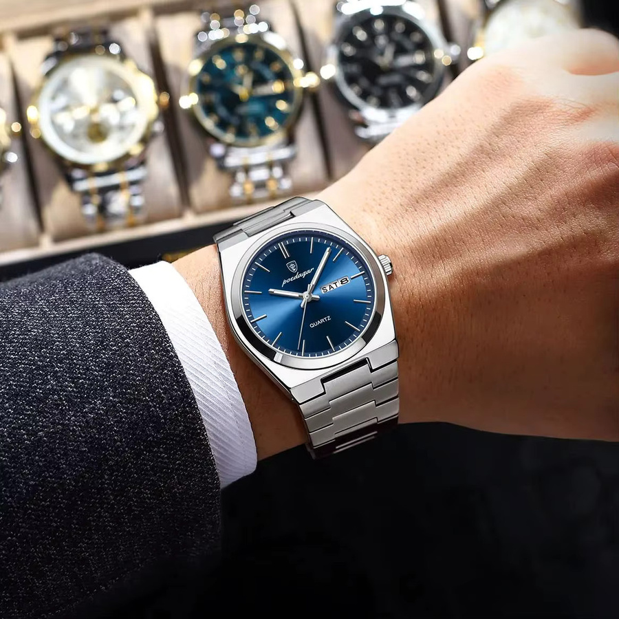 POEDAGAR Armbanduhr Quarz, Edelstahl, Blau, Herren - Bild 6