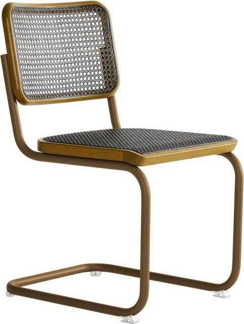 Thonet S 32 V Freischwinger mit Rohrgeflecht in Dark Melange und verchromtem Stahlrohr - Bild 1
