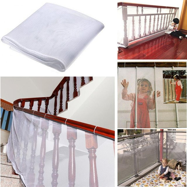 Amusedly Baby und Kinder Sicherheitsnetz für Treppen und Balkon, Weiß, Breite: 300 cm, Höhe: 77 cm - Bild 1