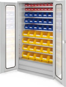 Kappes Grossraumschrank Mod. 24 in Grau mit Sichtfenstertüren aus Glas, internen Schubladen und Regalböden sowie Schloss, B/T/H: 113 x 59 x 195 cm - Bild 1