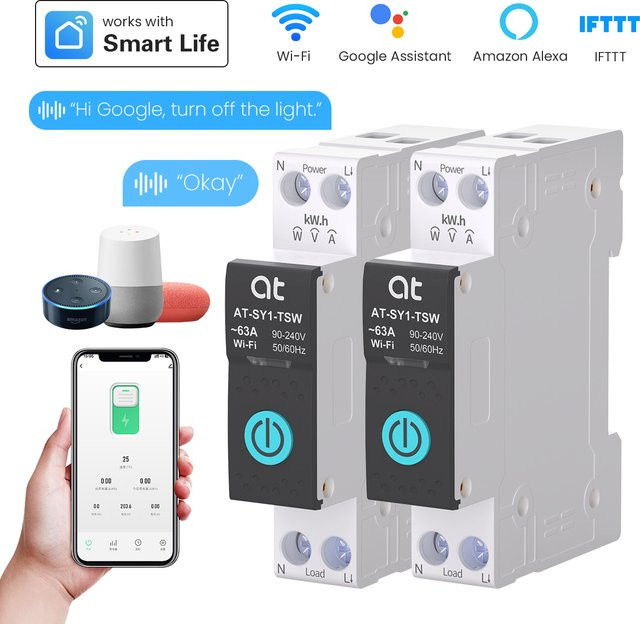 Tuya WIFI Smart Circuit Breaker MCB mit Messfunktion 1P 63A für Smart Home via Smart Life App, Weiß - Bild 1