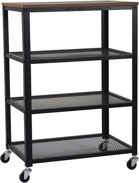 Relaxdays Rollwagen im Industrial Design aus Metall und Holz, Schwarz-Braun, B/T/H: 85 x 60 x 40 cm - Bild 1