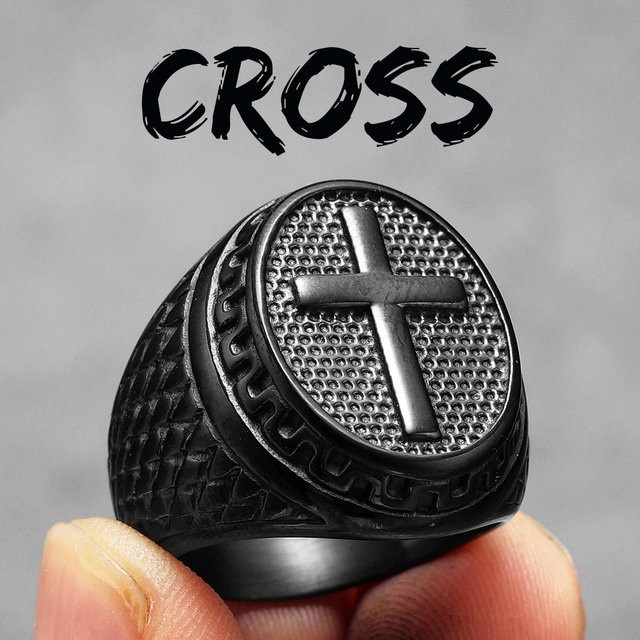 Yiran Jewelry Ring Jerusalem Kreuzfahrer Kreuz, Edelstahl, Grau, Unisex - Bild 1