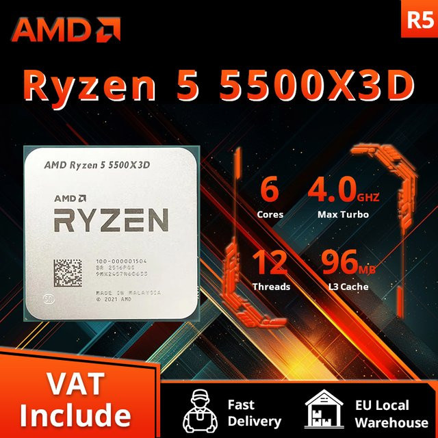 AMD Ryzen 5 5500X3D AM4 Prozessor mit 3D V-Cache, 6 Kerne, 12 Threads, 4.0 GHz und 96MB L3 Cache - Bild 1