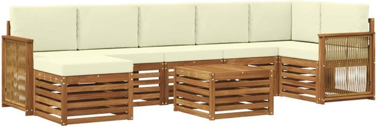 7-teilige Outdoor-Sofagarnitur aus Akazie mit Kissen in Natur und Beige von vidaXL - Bild 1