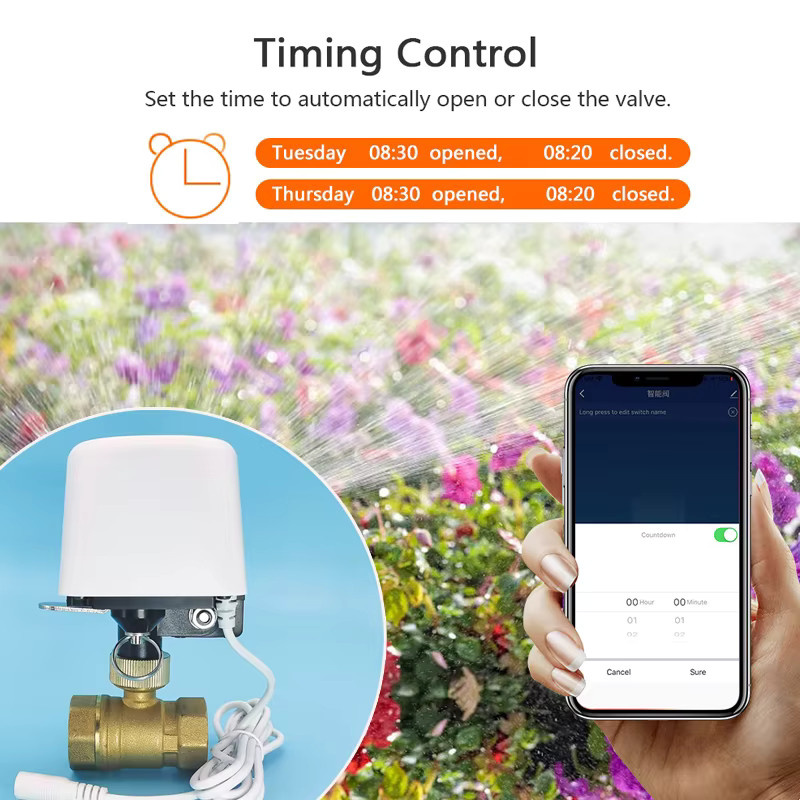 Tuya Zigbee WLAN Wasserventil für die Gartenbewässerung mit Timer und automatischer Wasserstopp-Steuerung, Weiß, DN32 - Bild 3