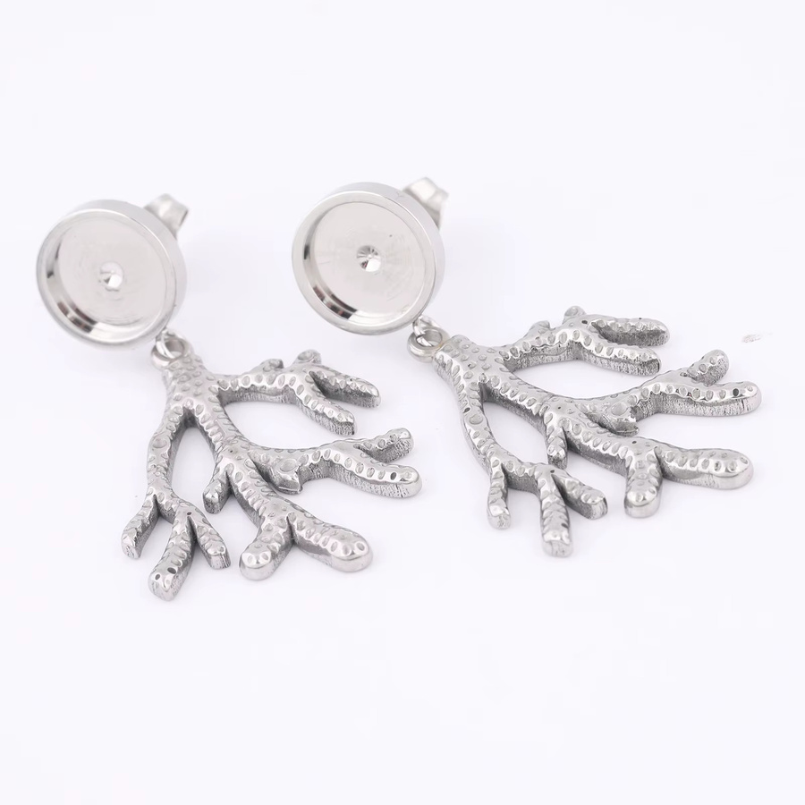 Ohrstecker Edelstahl, 8mm Cabochon, Baum Charms, Unisex - Bild 2