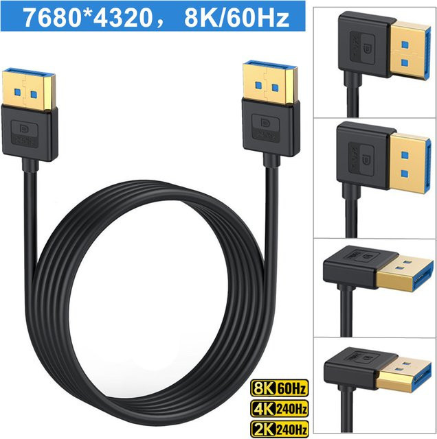 BSN Silikon DisplayPort 1.4 Kabel mit 90 Grad Winkel in Schwarz, unterstützt bis zu 8K/60Hz und 4K/144Hz - Bild 1