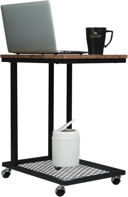 WOLTU C-förmiger Couchtisch im Industrial-Design mit Rollen und Gitter-Ablagefach aus Metall in Matt - Bild 1