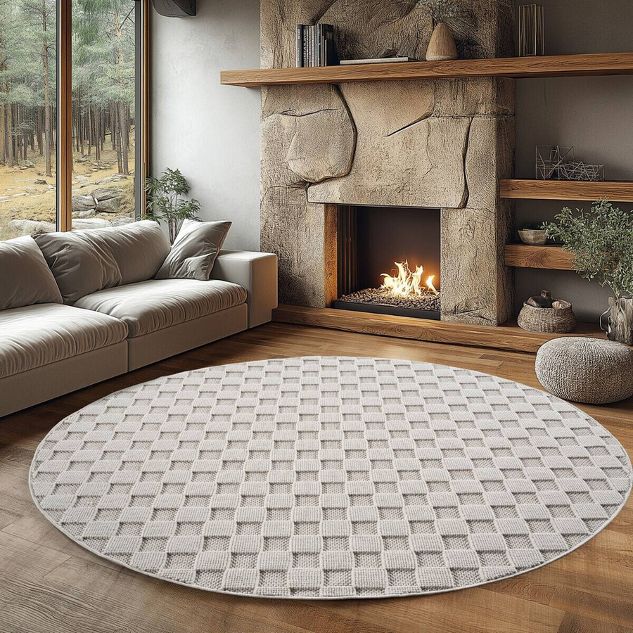 Ayyildiz Flachgewebeteppich Helix rund in Creme und Beige, Durchmesser: 80 cm - Bild 2