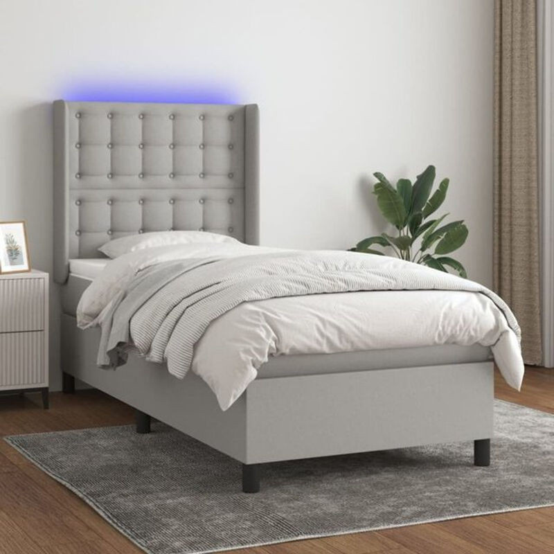 vidaxl Boxspringbett mit Matratze in Grau und Weiß aus Stoff, B/T/H: 80 x 200 x 118 cm - Bild 1
