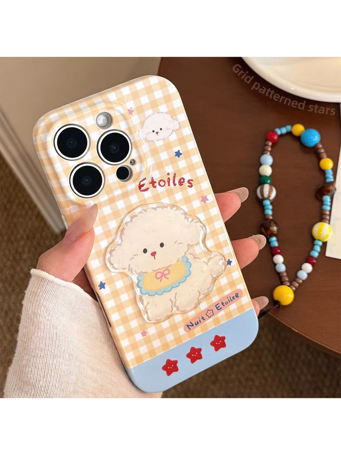 MUQGEW Stoßfeste Handyhülle mit 3D-Cartoon-Welpen und Gittermuster für iPhone 11 bis 16 Pro Max inklusive Lanyard, Mehrfarbig - Bild 6