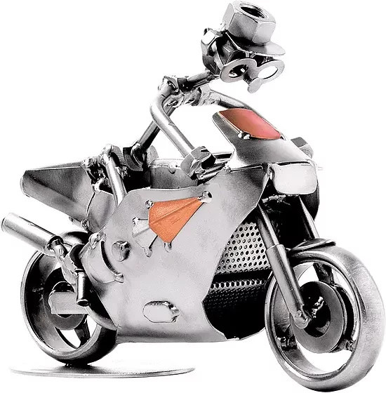 Hinz & Kunst Schraubenmännchen Motorradfahrer auf Rennmotorrad aus Metall in Silber - Bild 1