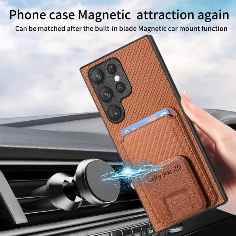 Kohlefaser Handyhülle mit Kartenhalter für Samsung Galaxy S23 FE S22 S24 Ultra Plus A15 A25 A24 A35 A05 A05s in Blau - Bild 1