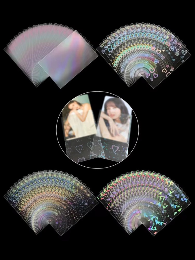 50 Stück transparente Sammelkarten Schutzhüllen mit Laser-Effekt Stern und Herz B/H: 65 x 90 mm - Bild 5
