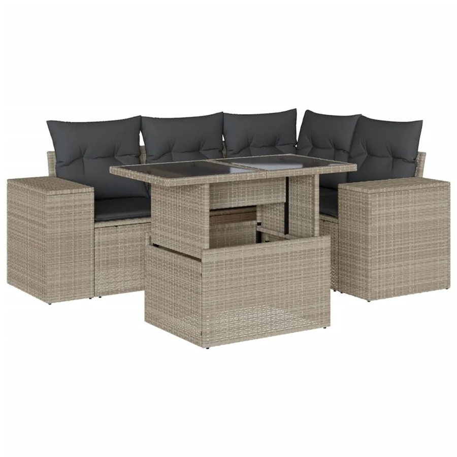 vidaXL 5-tlg. Garten-Sofagarnitur in L-Form mit Kissen und Couchtisch, Anthrazit/Grau, Poly Rattan und Metallgestell - Bild 2