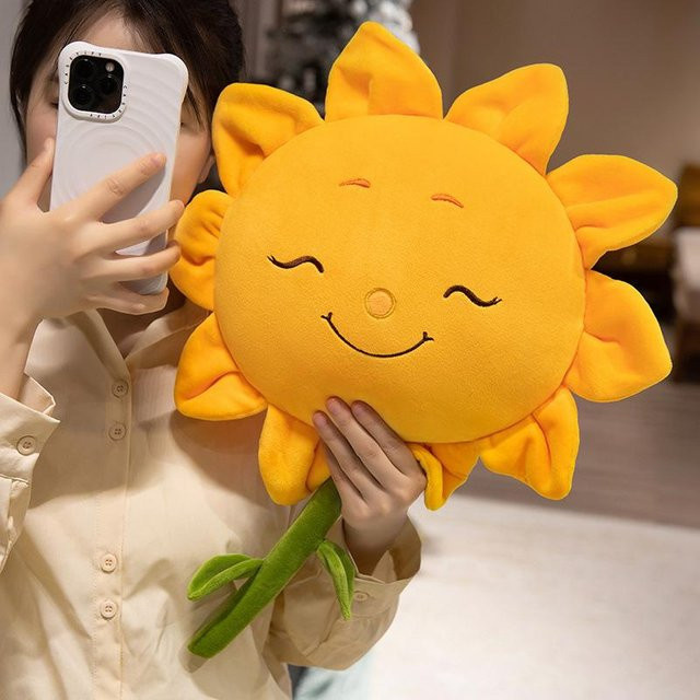 Sonnenblumen-Smiley-Plüschtierpuppe, Plüsch / Textil, Gelb - Bild 1