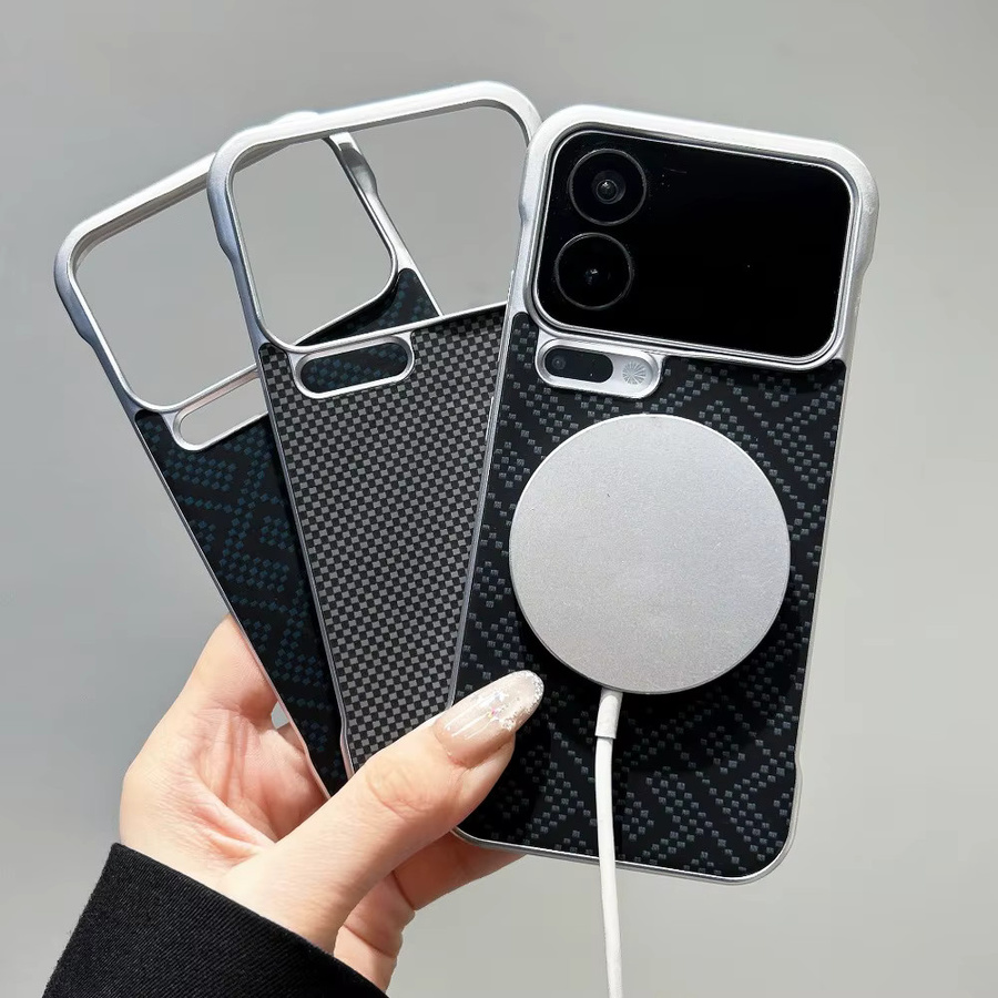 Business Kevlar Textur Slim Bezel Schutzhülle für Xiaomi 17 Pro Max, 15 Ultra und MI 15 mit Metallbeschichtung und Magnetfunktion, Schwarz - Bild 2