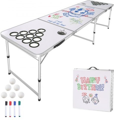 VEVOR Beer Pong Tisch Tragbarer Klapptisch mit Becherlöchern in Weiß - Bild 1