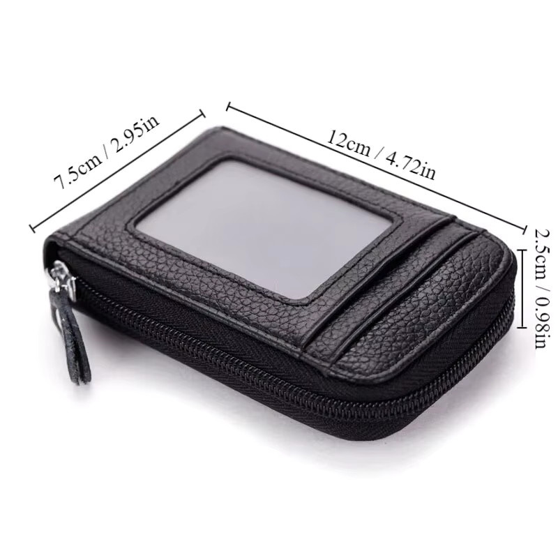 Tragbare koreanische Kartenetui-Tasche für Damen mit Reißverschluss und Kartenfach in Schwarz - Bild 6