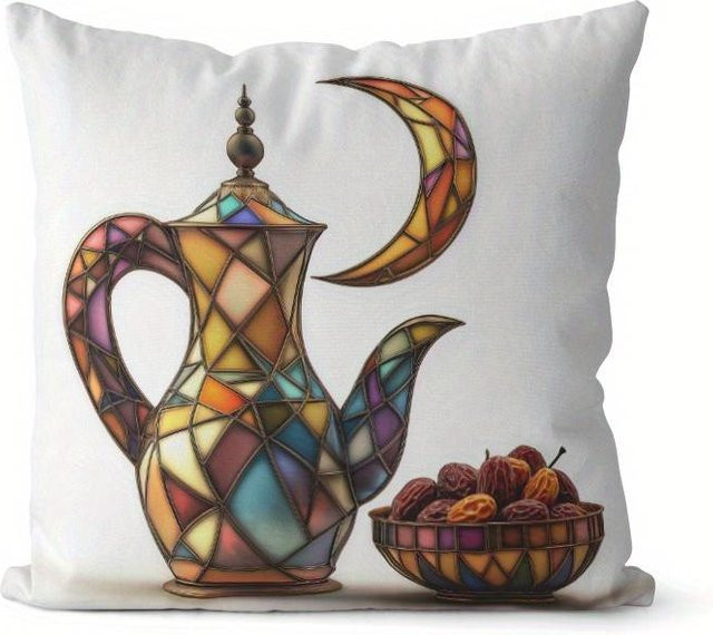 Kissenbezug mit islamischem Buntglas-Muster für Sofa und Schlafzimmer, Peach Skin Material, B/H: 18 x 18 cm - Bild 1