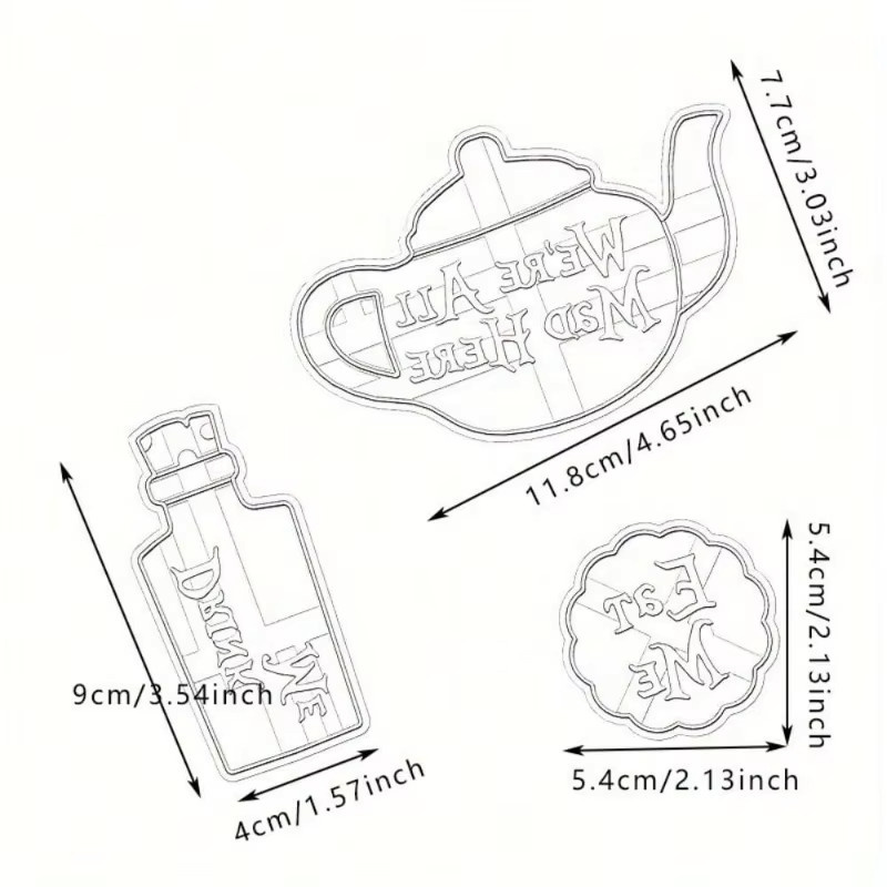 FSMHOME 3er Set Ausstechformen Alice im Wunderland Thema Eat Me Cookie Cutter aus Kunststoff für DIY Backzubehör - Bild 3