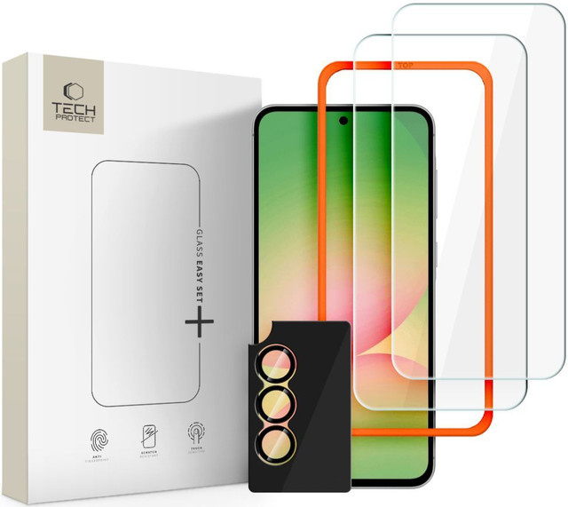 Tech-Protect Quick Set+ Schutzfolien aus gehärtetem Glas für Samsung Galaxy A57 5G, Set mit 3 Stück für Bildschirm und Rückkamera, transparent - Bild 1