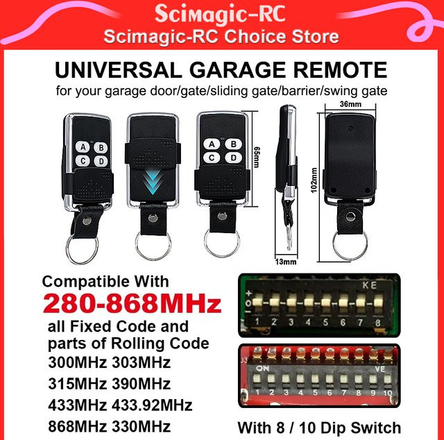 Scimagic-RC Garagentor-Fernbedienung Duplikator mit 4 Schlüsseln in Schwarz für 287 MHz, 433 MHz und 868 MHz sowie Rolling Code Sender und Tor Türöffner - Bild 1