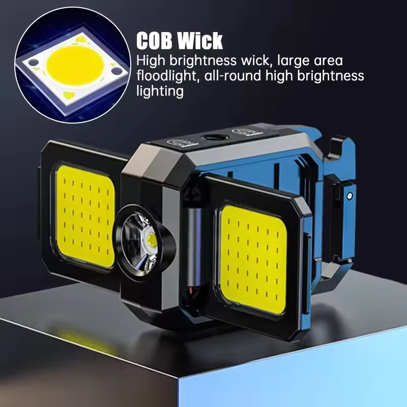 ESMARTER Mini Schlüsselanhänger Taschenlampe mit COB LED, USB wiederaufladbares Arbeitslicht in Schwarz mit 90 Grad faltbarem Seitenlicht - Bild 5