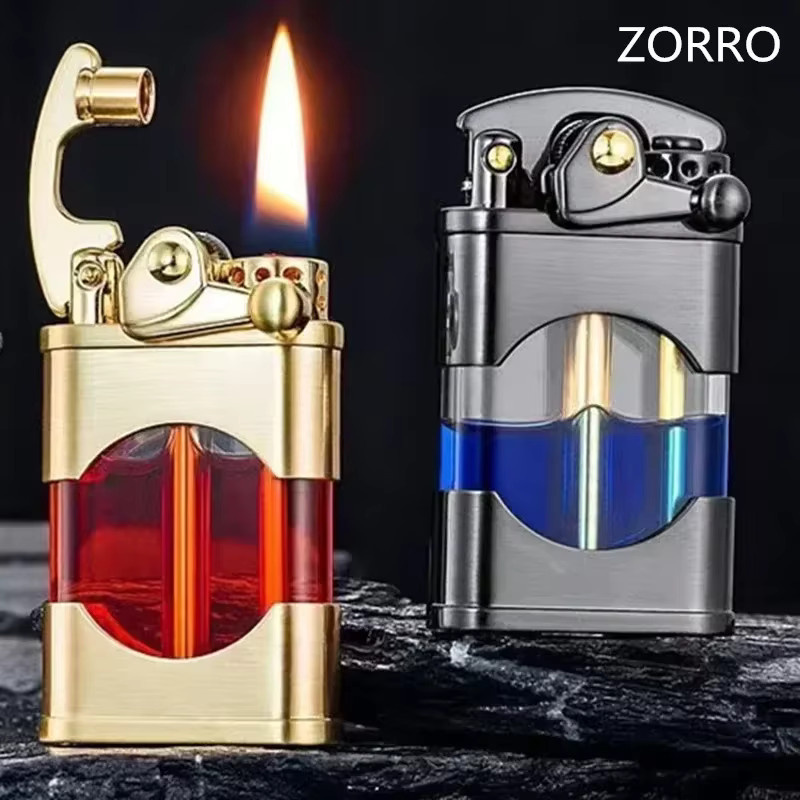 ZORRO Messing-Schwenkarm-Feuerzeug in Silber mit transparentem Öltank und Ein-Klick-Zündung - Bild 2