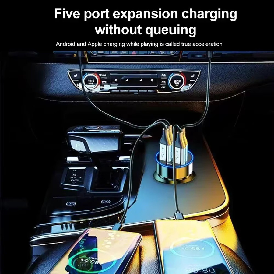 6-in-1 Autoladegerät mit Digitalanzeige, 4 USB-Anschlüsse und 2 Typ-C-Anschlüssen, Schwarz - Bild 4
