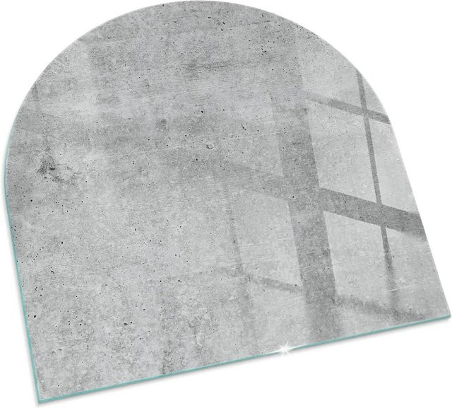 Tulup Glasplatte für Kamin in Grau mit Rohbetonstruktur, Halbkreis, B: 100 cm, T: 100 cm - Bild 1