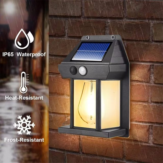 Wasserdichte Solar Wandleuchte für Garten und Außenbereich in Schwarz mit warmweißem Filament-Licht - Bild 1