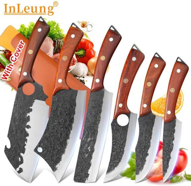 InLeung Cleaver Küchenmesser aus Edelstahl in Silber mit Holzgriff und Schutzhülle - Bild 1