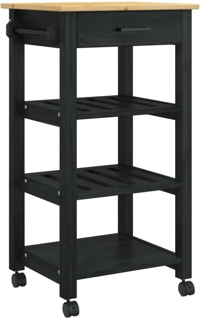 vidaXL Küchentrolley MONZA aus Massivholz Kiefer in Schwarz, B: 48 cm, T: 40 cm, H: 88,5 cm - Bild 1