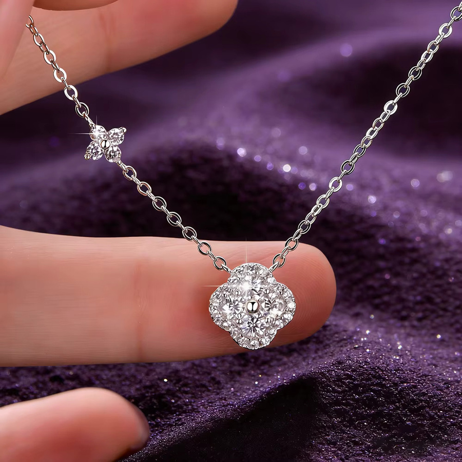 IOGOU Schmuckset Kleeblatt, Moissanit, 14 Karat vergoldet, Damen - Bild 2